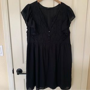 Lucky Brand Mini Dress Eyelet Short Flutter Sleeve Button Front Lightweight L